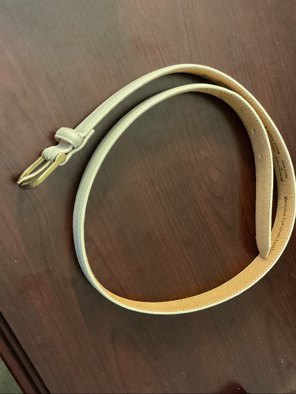 L.L. Bean Slim Tan Leather Belt with Gold-Tone Buckle - Picture 1 of 6
